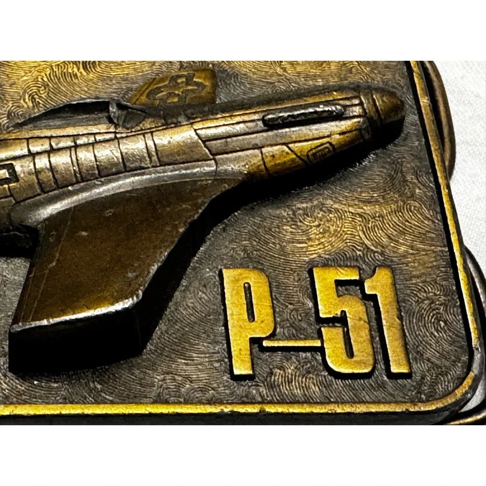 Vintage 1981 The Buckle Connection P-51 Mustang Airplane Belt Buckle‎ Brass Tone